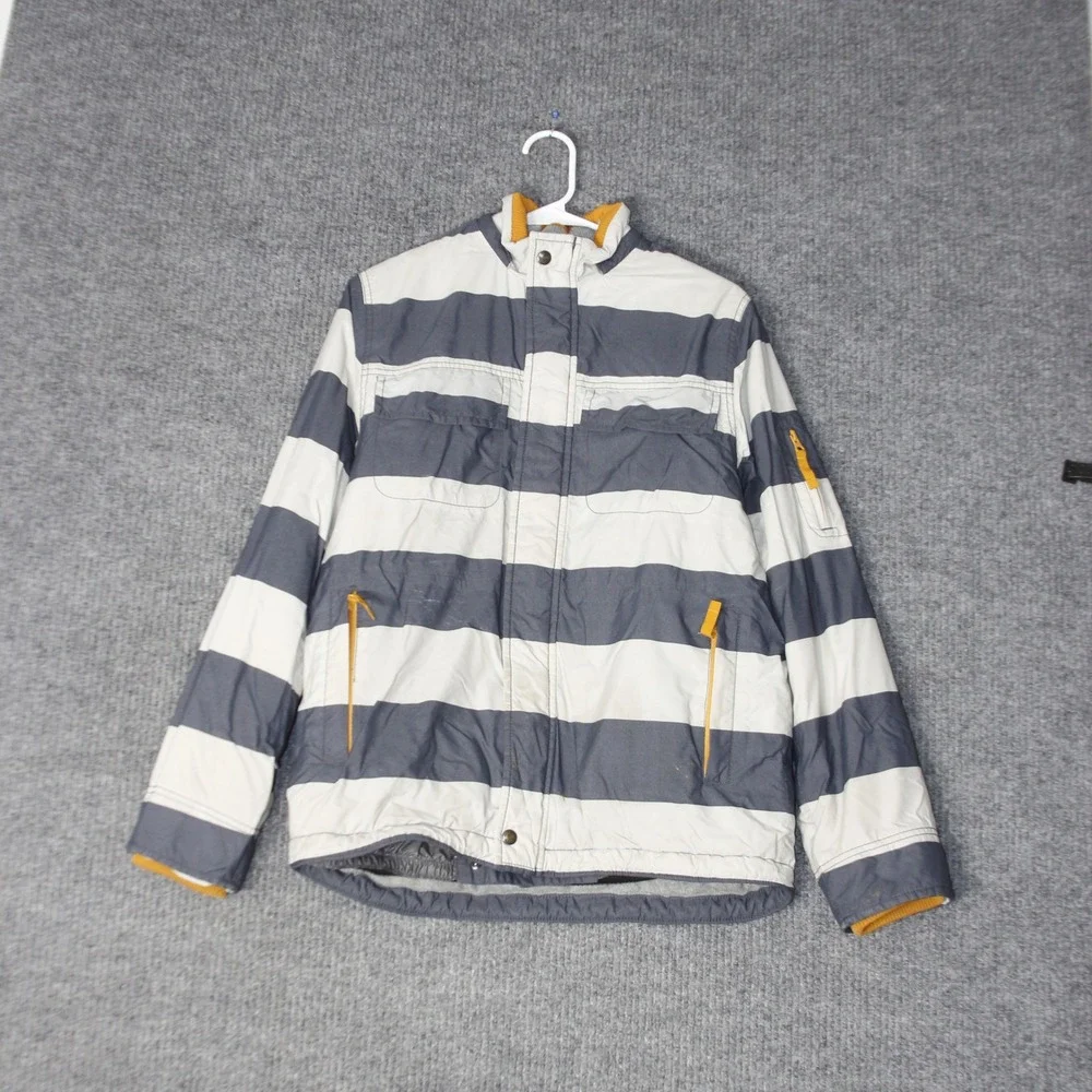 Mini Boden Jacket Boys 13-14Y Blue White Outdoor Coat Striped Puffer